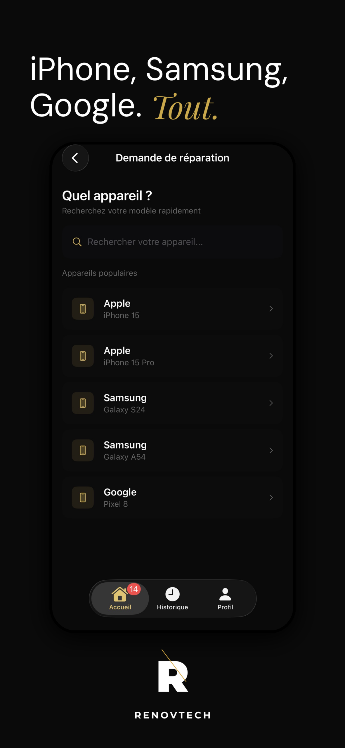 Sélection appareil