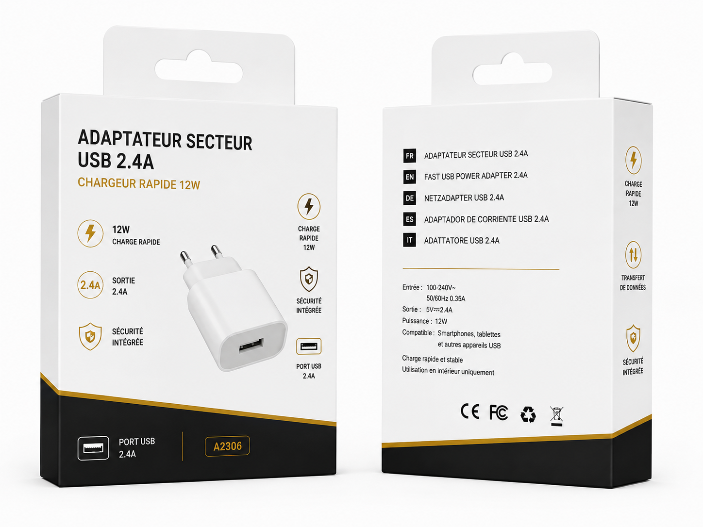 Adaptateur secteur USB 2.4A